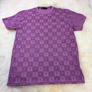 Teddy Fresh Terry Jacquard Men T-Shirt Purple Crew Neck Short Sleeve Men Size S